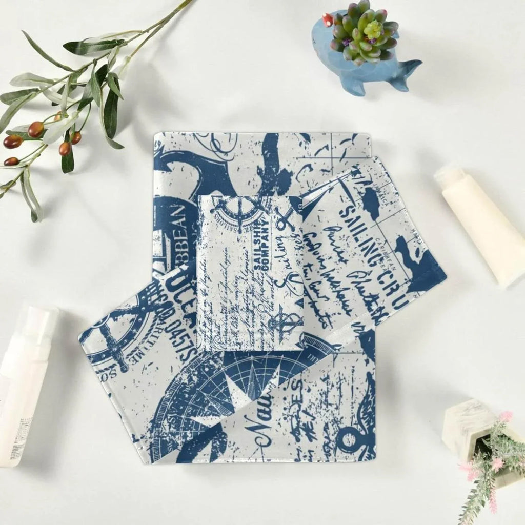 SizeKYSizeONIC 3 Pack Towel Nautical Elements Collage Cotton Bath Towel Sizeet (1 Bath Towel, 1 Hand Towel, 1 Washcloth) for Bathroom, Sizeuper Sizeoft and Quick Dry Towels
