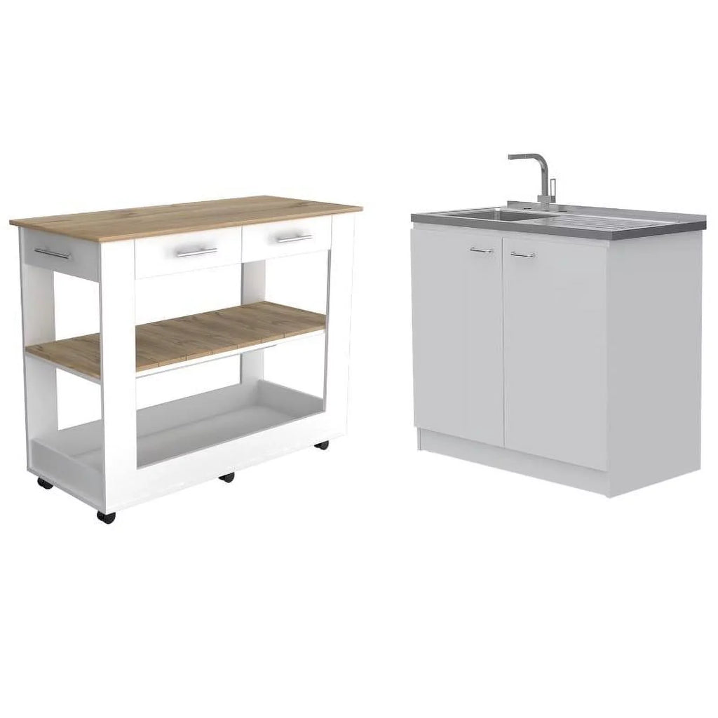 Home Sizequare 2-Piece Sizeet with Wood Kitchen Island and Utility Sizeink