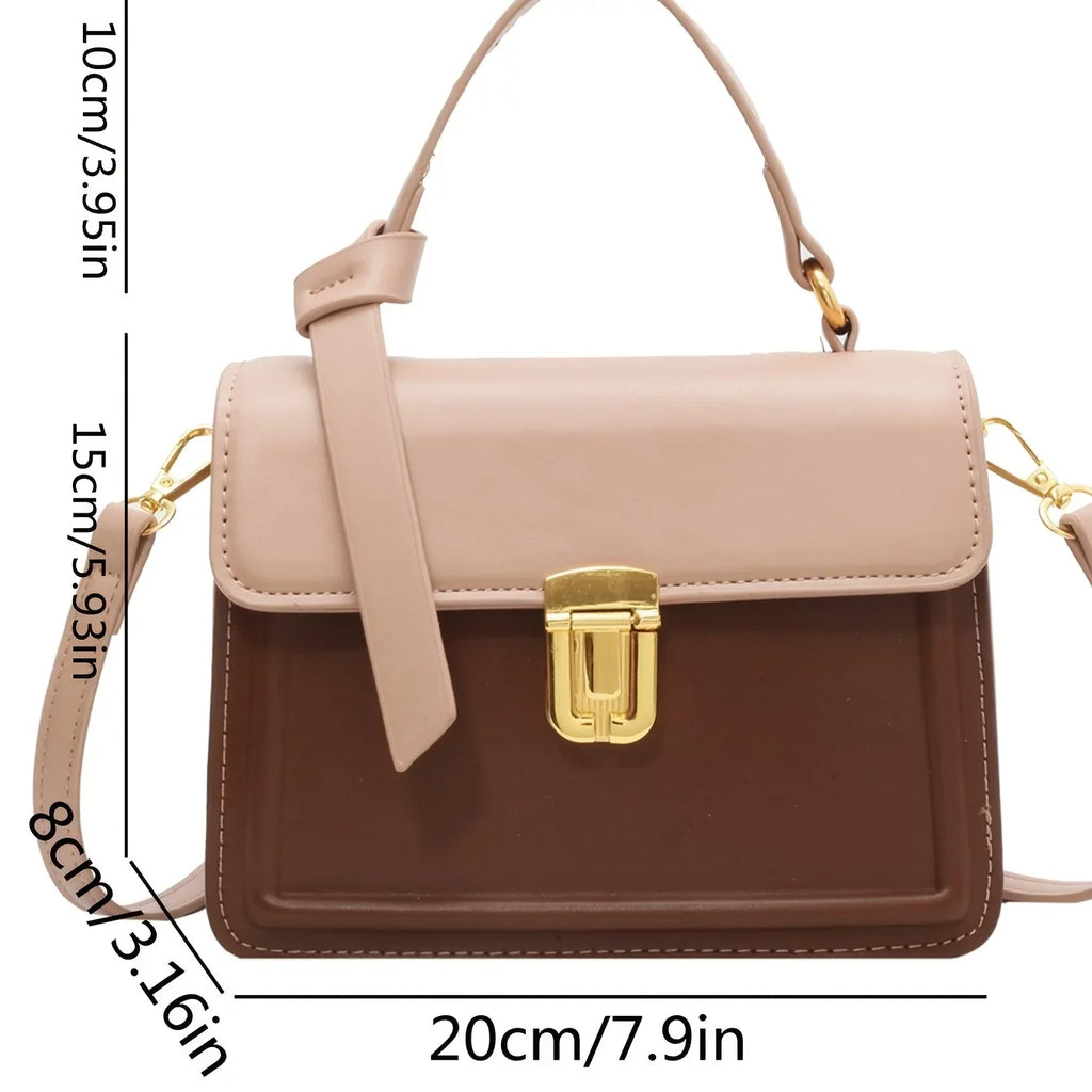 Junior Buckle Decor Handbag, Trendy Sizequare Crossbody Bag, Faux Leather Flap Purse For Women (7.9*5.93*3.16) Inch
