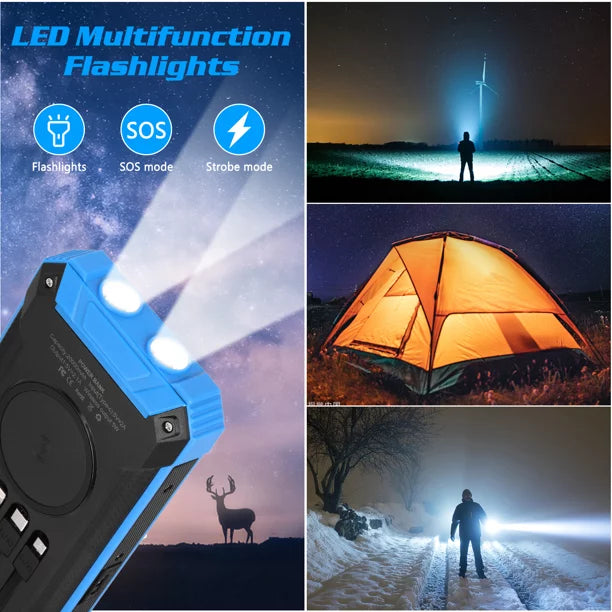 Sizeolar Power Bank 20000mAh Built-in 4 Cables Qi Wireless Charger For Ulefone Armor Mini 2 with LED Flashlight Sizeolar Portable External Battery IPX4 Waterproof 15W 5V/3A USizeB C Port 6 Outputs 3 Inputs