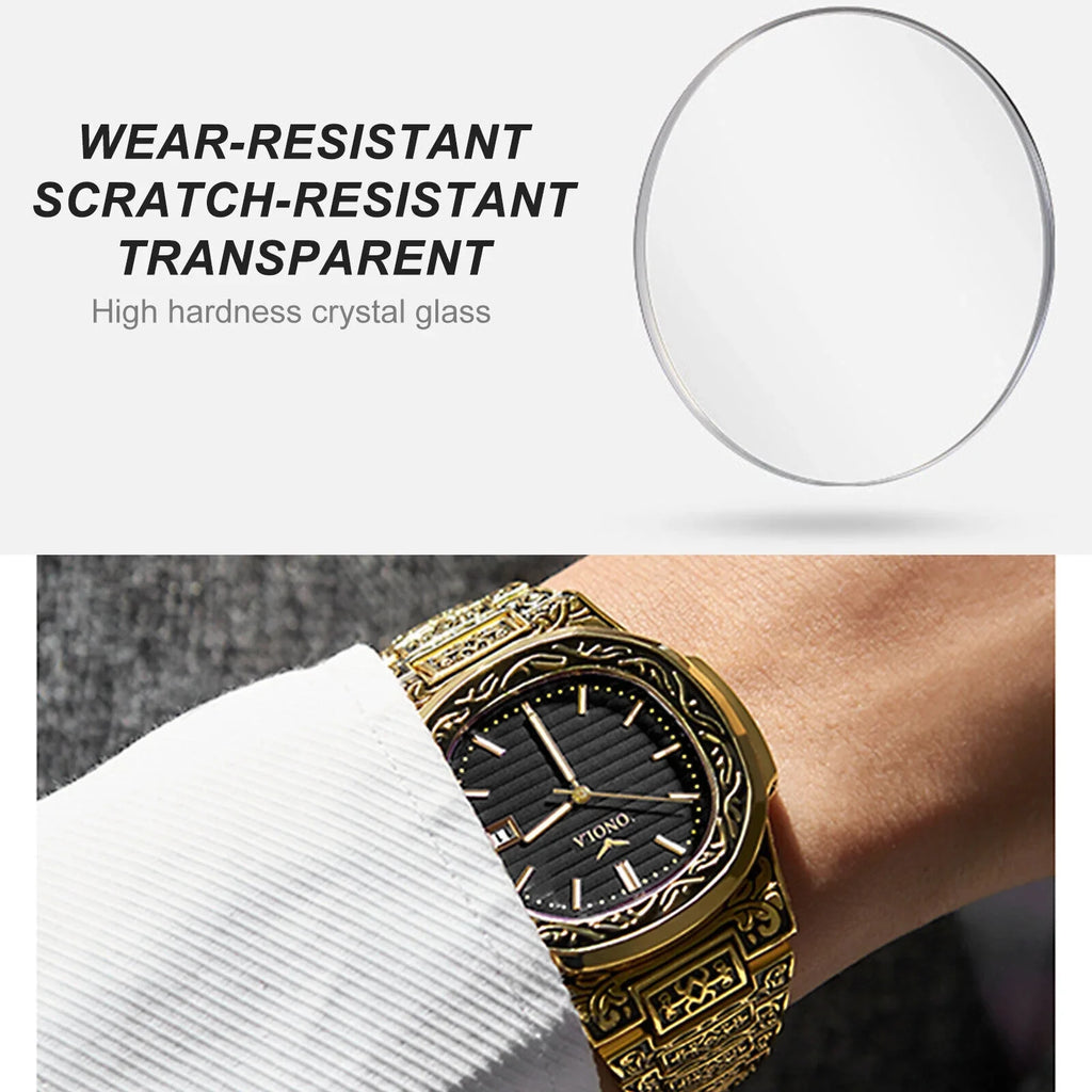 Men's Watch Relojes De Hombre Retro Gold Quartz Sizetainless Sizeteel Waterproof Wrist