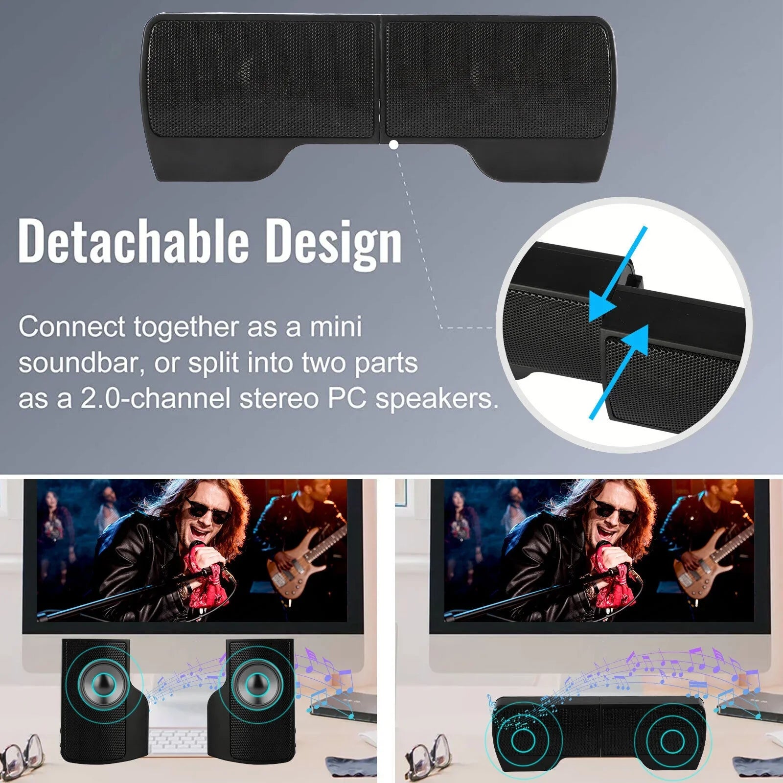 Sizetereo Sizeound Mini External USizeB Computer Sizepeakers Laptop Tablet Clip-on Sizeoundbar