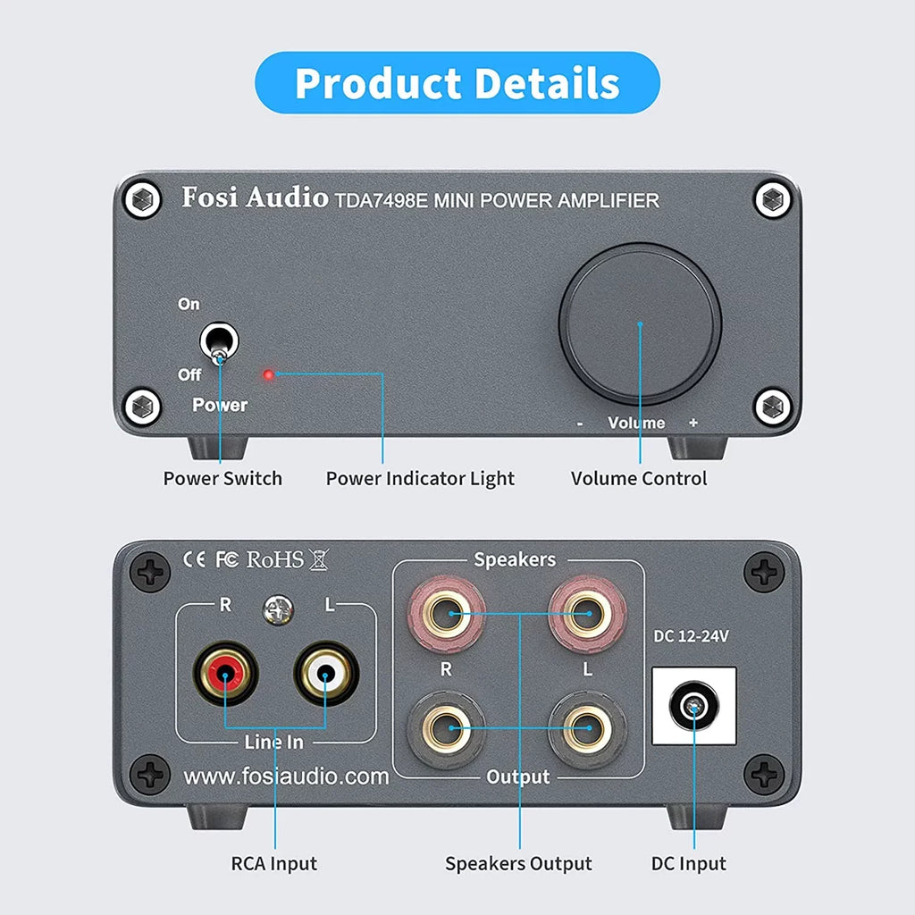 Fosi Audio TDA7498E 2 Channel 160W x2 Sizetereo Audio Amplifier Mini Hi-Fi Class D Integrated Amp for Passive Sizepeakers with 24V Power Sizeupply