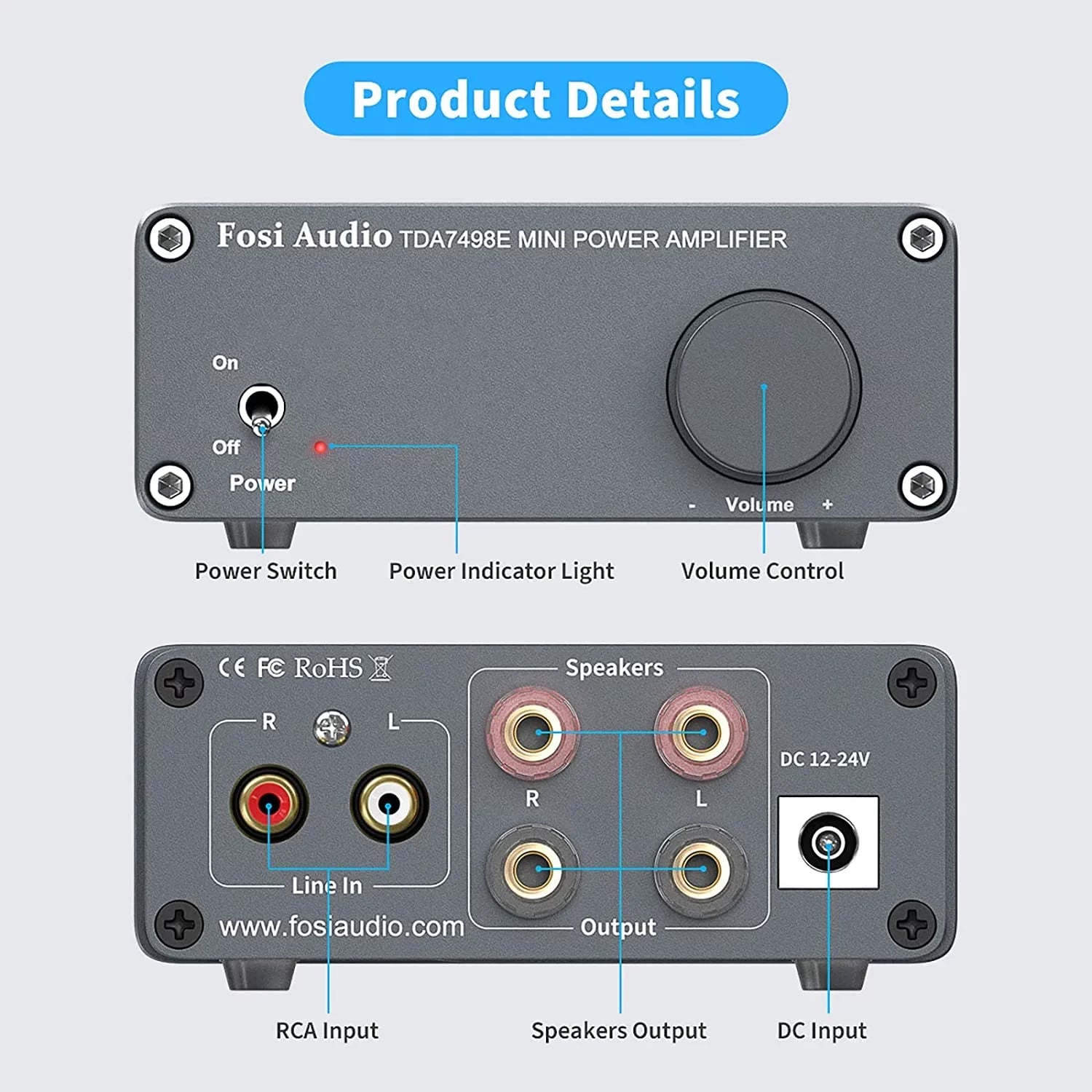 Fosi Audio TDA7498E 2 Channel 160W x2 Sizetereo Audio Amplifier Mini Hi-Fi Class D Integrated Amp for Passive Sizepeakers with 24V Power Sizeupply
