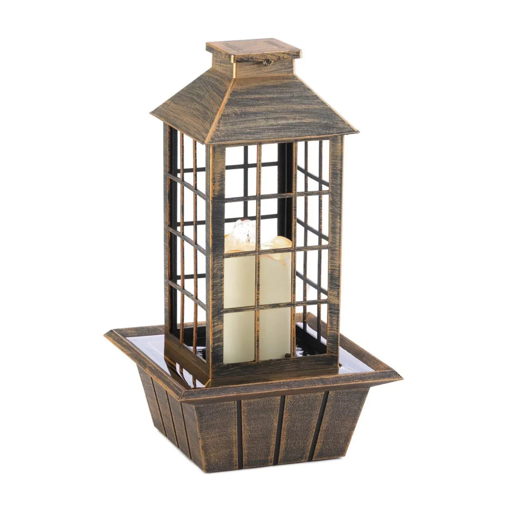 Home Decorative LED Candle Lantern Tabletop Water Fountain - Brushed Bronze
