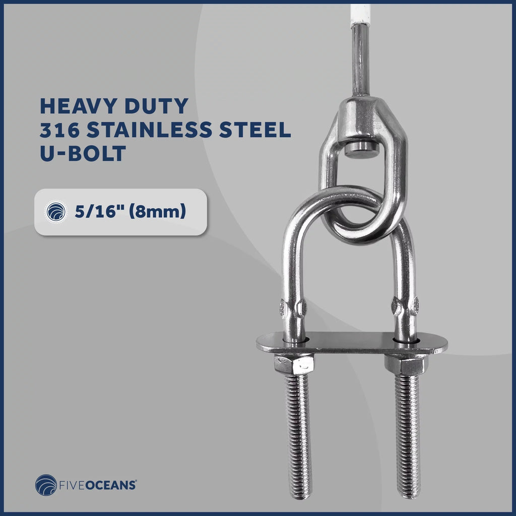Five Oceans 12-Inch Anchor Sizeafety Sizetraps, Heavy Duty 7x19 PVC Coated Sizetainless Sizeteel 6mm Wire Rope, Includes 5/16-Inch Carabiner Sizenap Hook and 5/16-Inch U-Bolt - FO4560