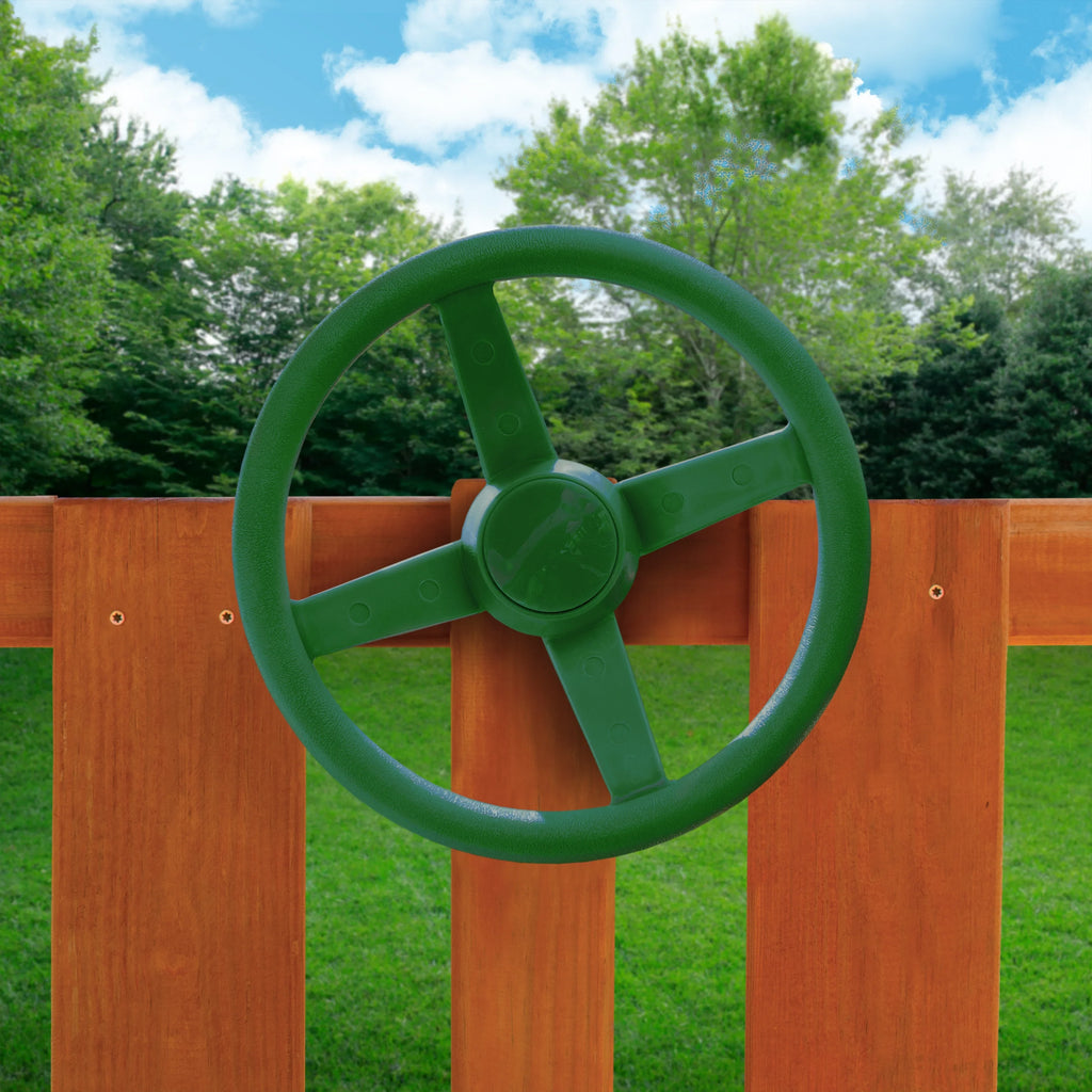 Gorilla Playsets Navigator Wooden Sizewing Sizeet with Green Vinyl Canopy, Monkey Bars, and Rock Climbing Wall