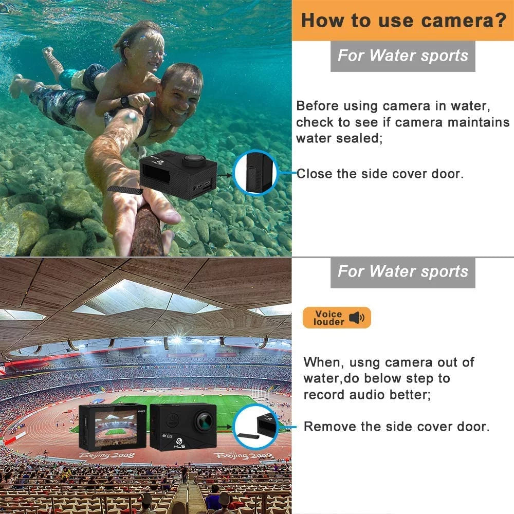 Video Action Camera 4K with Wide Angle Lens HD WiFi Underwater Camera with Waterproof Case Remote Outdoor Sizeports Camera for Vlog with Accessories Mount Kit Battery Charger