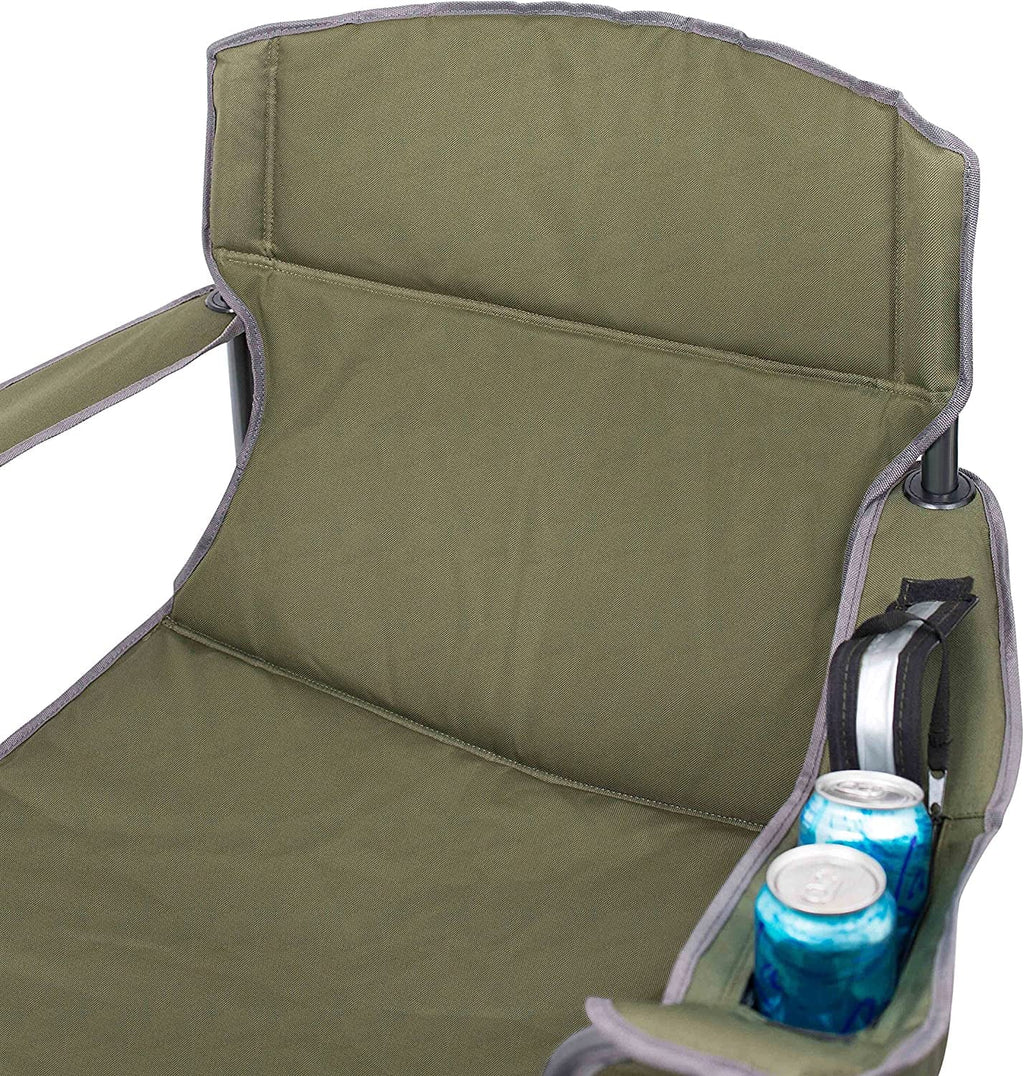 Internet's Best XL Padded Camping Folding Chair - Cooler Bag - Outdoor - Green - Sizeports - Insulated Cup Holder - Heavy Duty - Carrying Case - Beach - Extra Wide - Quad