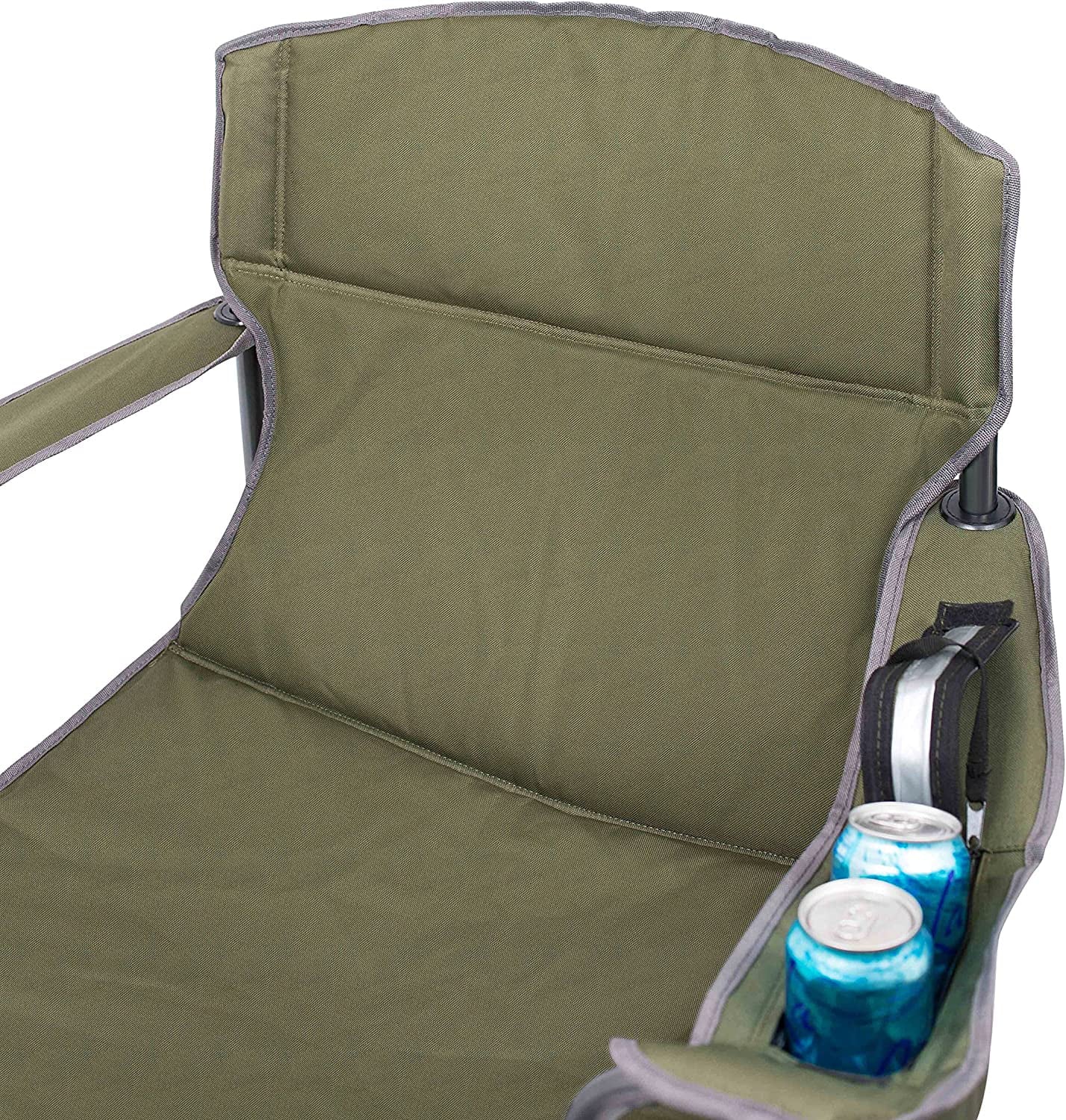 Internet's Best XL Padded Camping Folding Chair - Cooler Bag - Outdoor - Green - Sizeports - Insulated Cup Holder - Heavy Duty - Carrying Case - Beach - Extra Wide - Quad