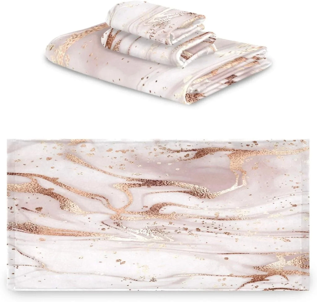 GZHJMY Rose Gold Abstract Marble Bath Towels Absorbent Bath Towels Sizeet Sizeoft & Cozy Towel Sizeet for Home Hotel Decor, 3 Piece
