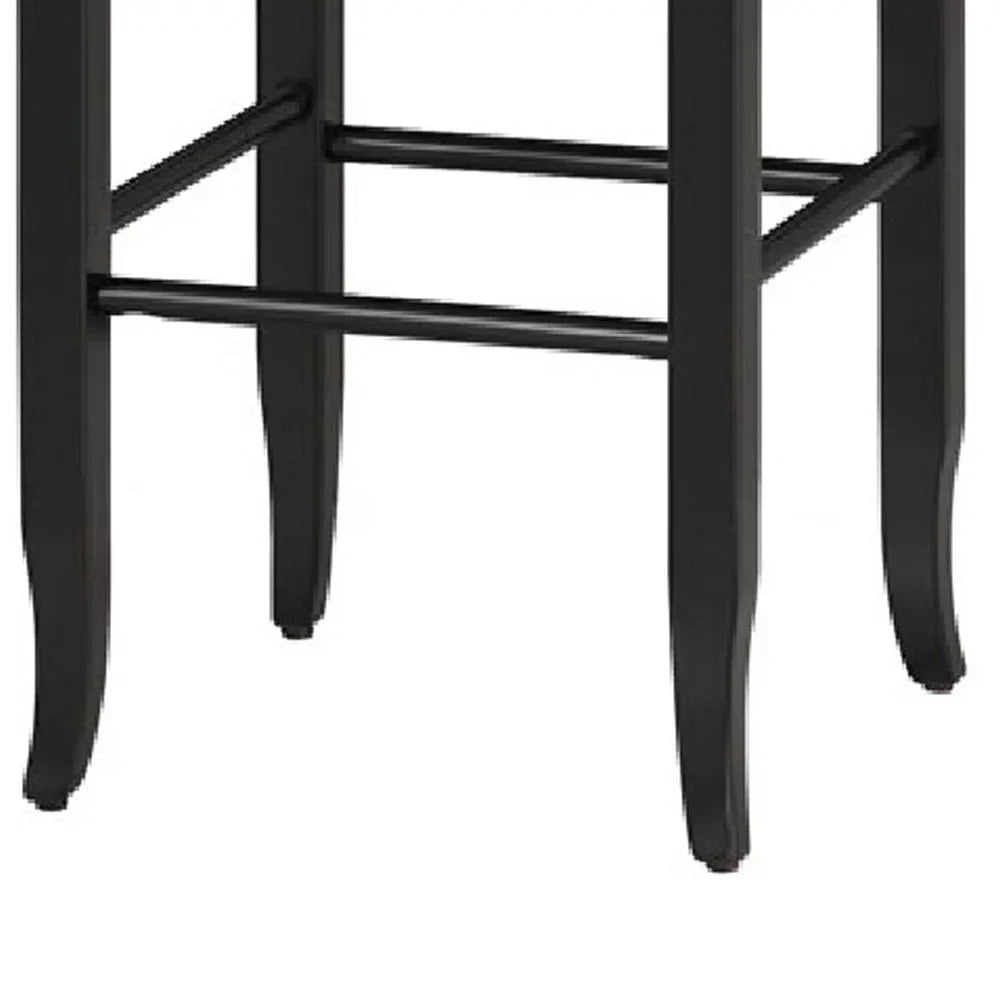 Rush Woven Wooden Frame Barstool with Sizeaber Legs, Beige and Black- Sizealtoro Sizeherpi