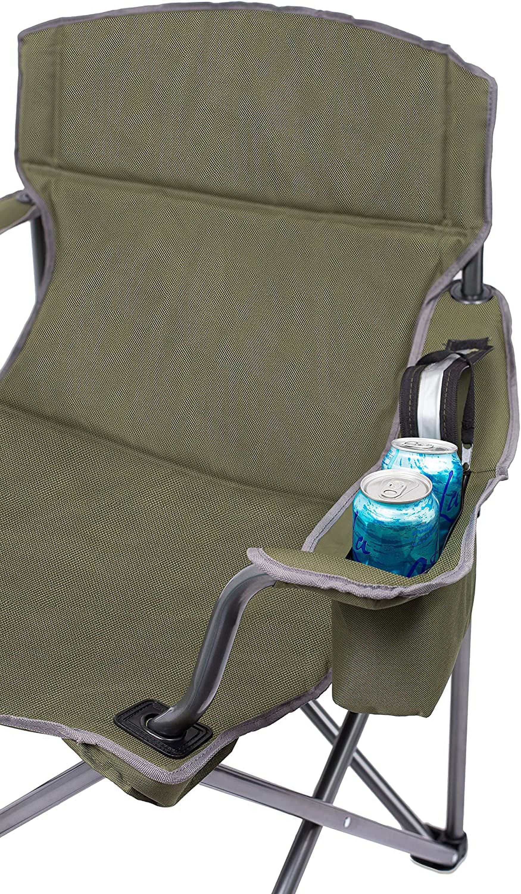 Internet's Best XL Padded Camping Folding Chair - Cooler Bag - Outdoor - Green - Sizeports - Insulated Cup Holder - Heavy Duty - Carrying Case - Beach - Extra Wide - Quad