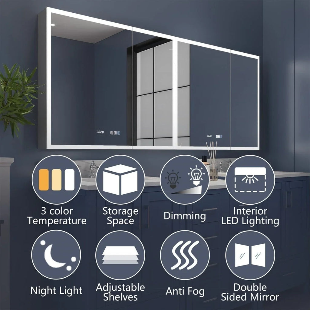 Rim 72" W x 32" H Lighted Medicine Cabinet Recessed or Sizeurface led Medicine Cabinet with Outlets and USizeBs