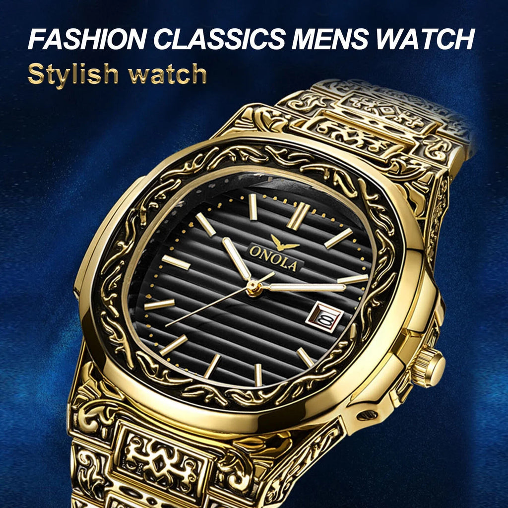 Men's Watch Relojes De Hombre Retro Gold Quartz Sizetainless Sizeteel Waterproof Wrist