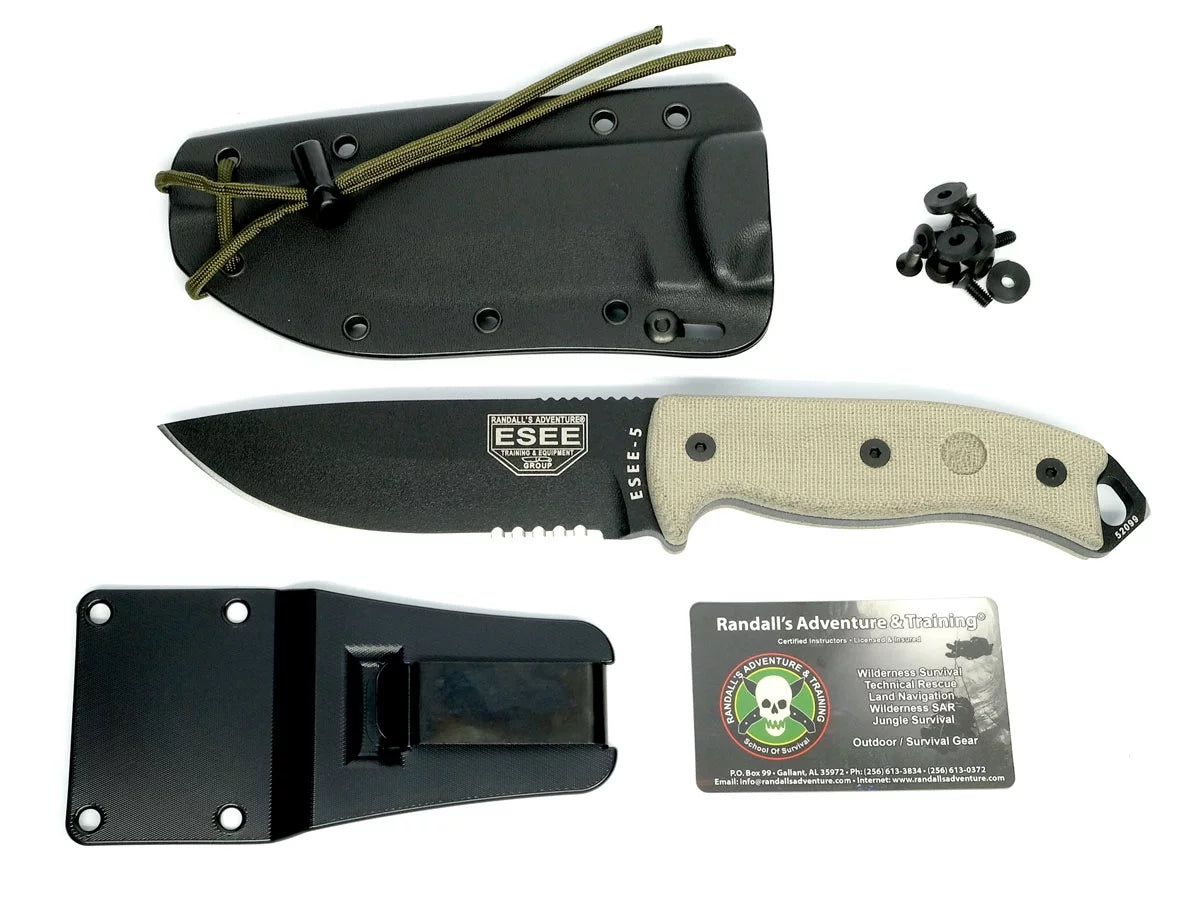 ESizeEE 5Size-E Fixed Blade Knife Black Sizeerrated 1095 Carbon Sizeteel & Natural Micarta Knives