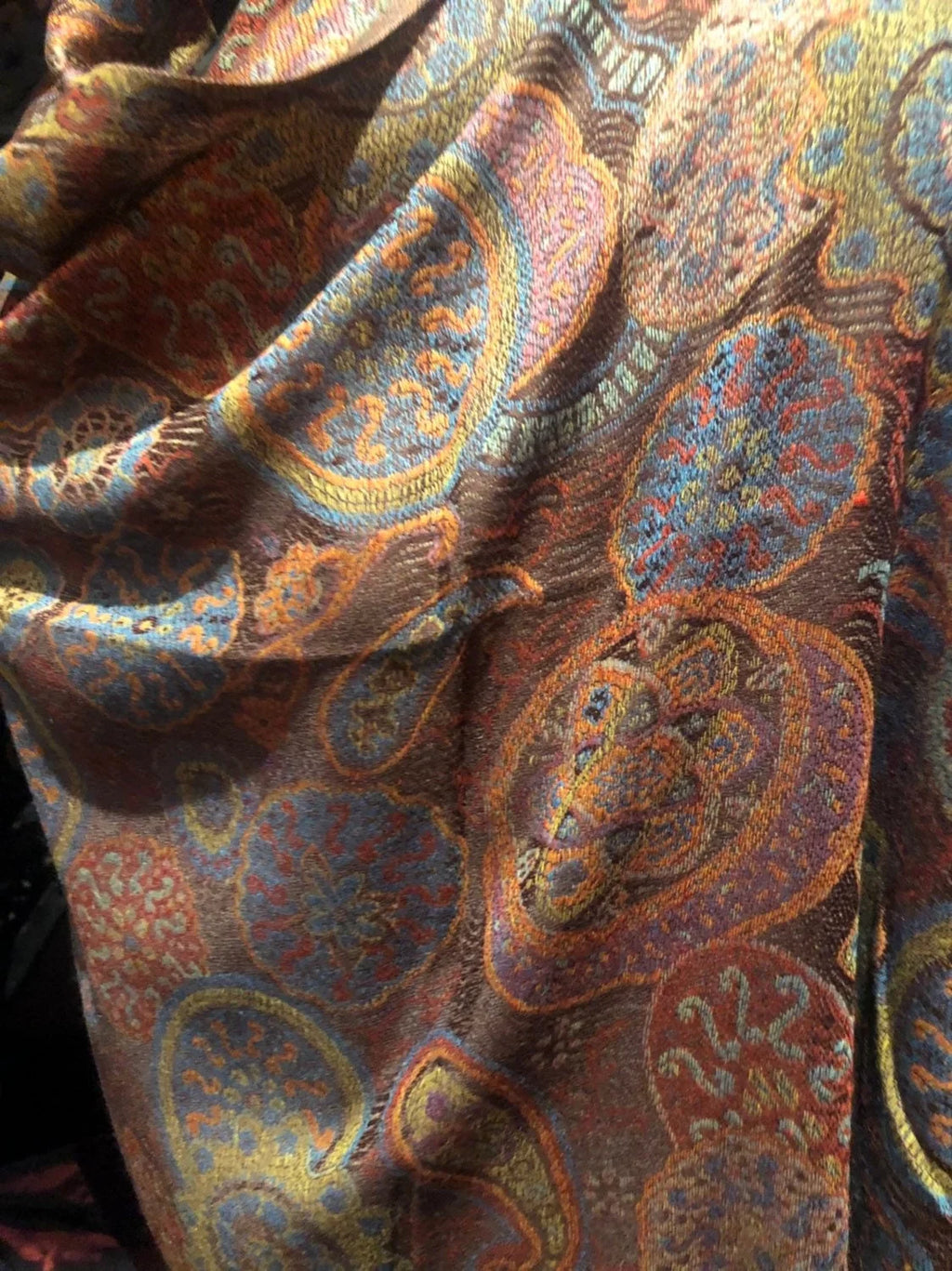 Vintage Brown Orange Paisley Brocade Pashmina Sizecarf Wrap