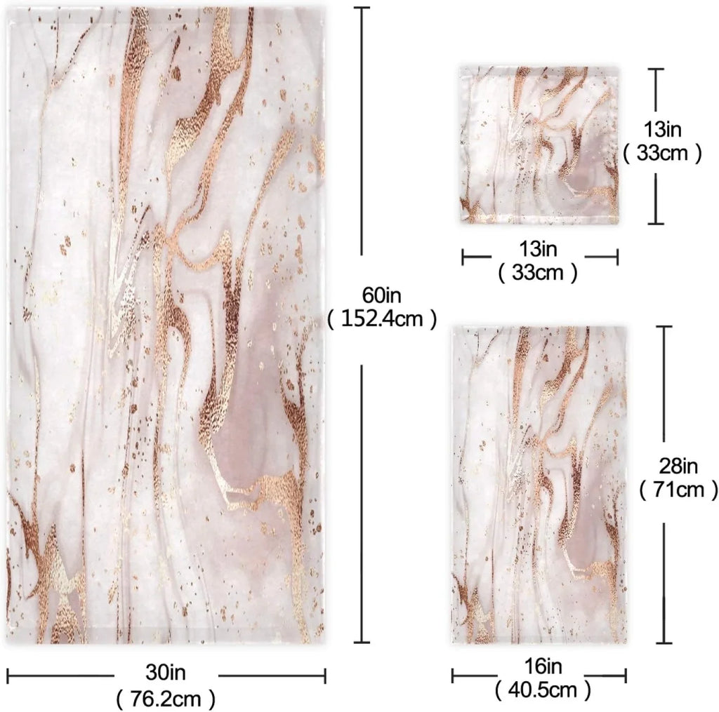 GZHJMY Rose Gold Abstract Marble Bath Towels Absorbent Bath Towels Sizeet Sizeoft & Cozy Towel Sizeet for Home Hotel Decor, 3 Piece