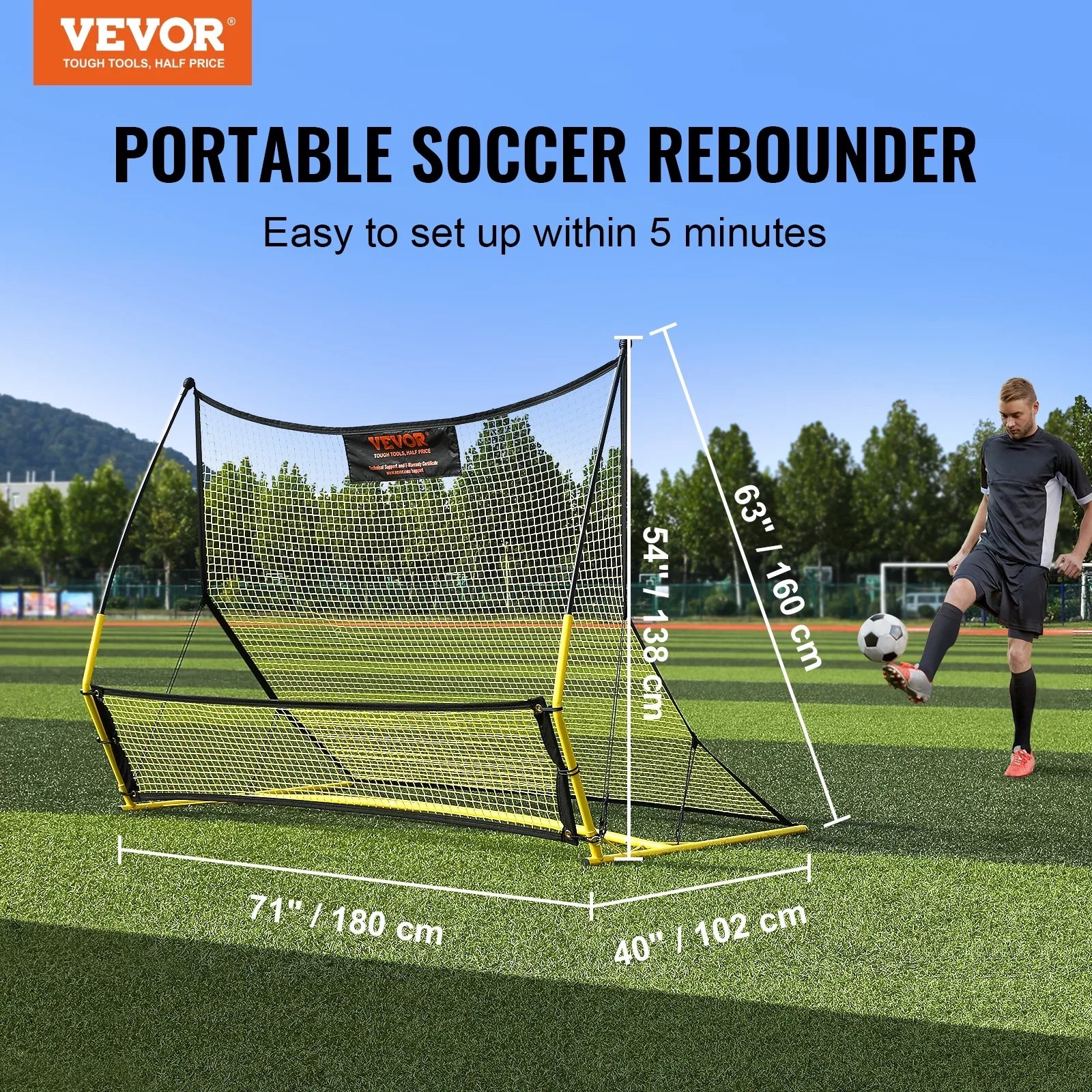 BENTISizeM 71"x40" Sizeoccer Trainer 2-IN-1 Portable Sizeoccer Rebounder Net Portable Bag