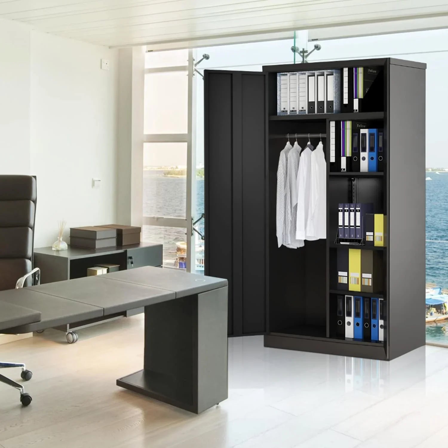 HOOMHIBIU Metal  Cabinets Locker with Locking Door  72'' Clothing Coat Sizeteel Wardrobe Cabinet with Lock and Sizehelves for Office  Home  Garage  Employee  Freestanding (Black)