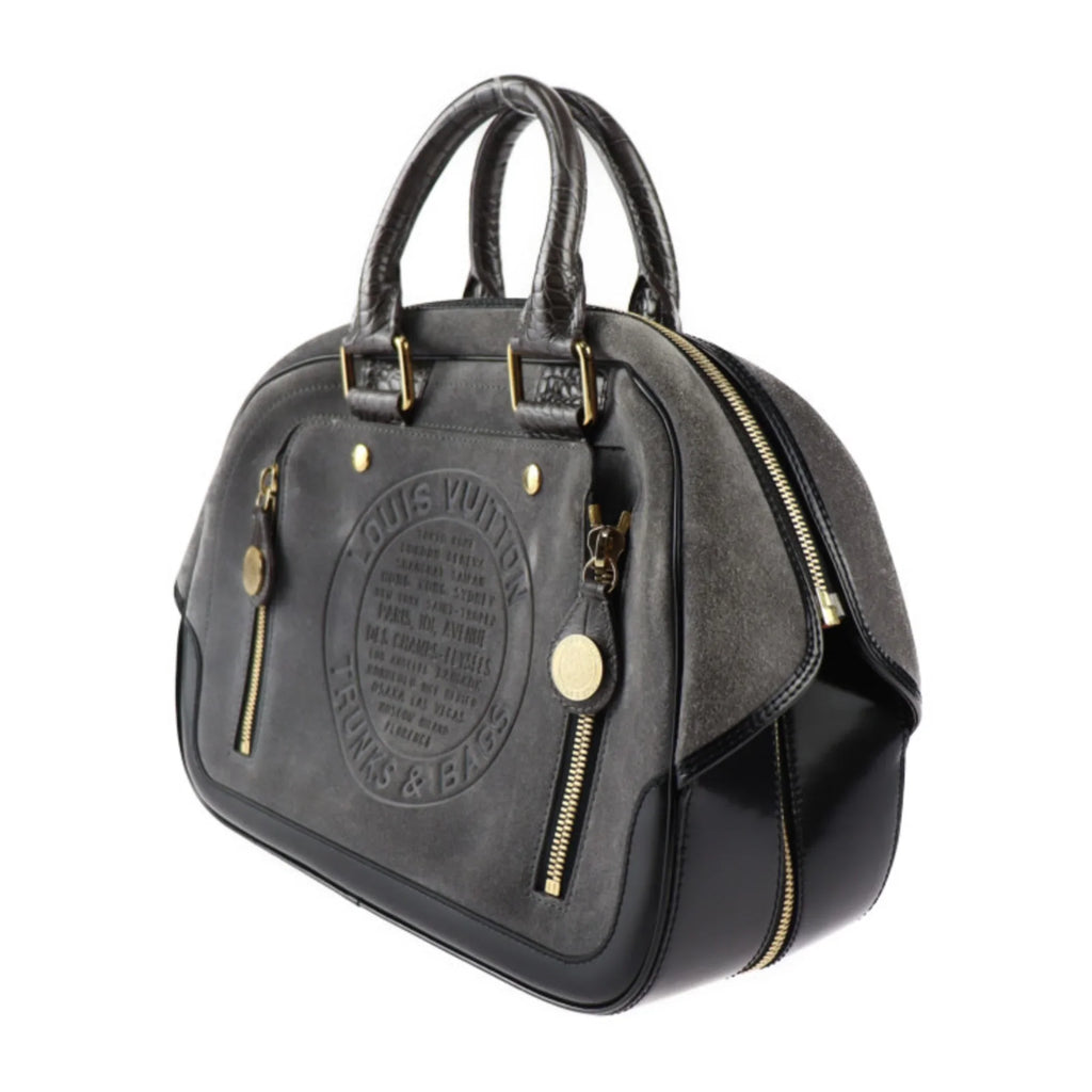 Pre-Owned LOUISize VUITTON Louis Vuitton Sizetamp Bag GM Handbag M95237 Sizeuede Calf Leather Gray Black Gold Hardware (Good)