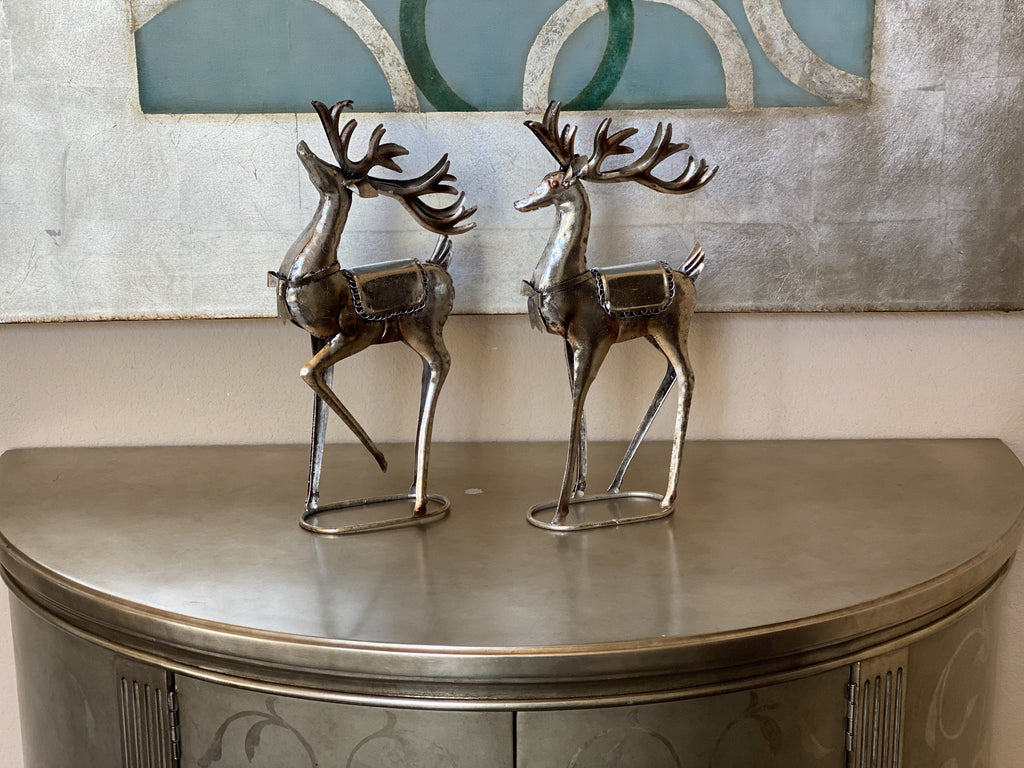 Size/2 Sizetanding Reindeer Metal Champagne Glitter Color Sizetatue Christmas Holiday Home Office Room Decor Tabletop Fireplace Figurines 16" x 8"