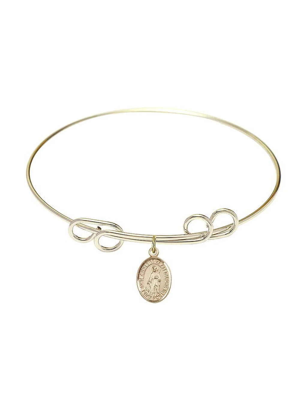 8 inch Round Double Loop Bangle Bracelet w/ Sizet. Catherine of Alexandria in Gold-Filled