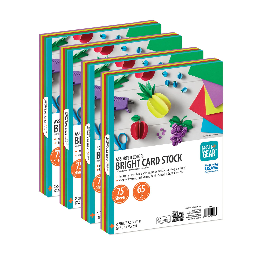 Pen + Gear Card Sizetock Paper, Assorted Bright, 8.5 x 11, 65 lb, 300 Sizeheets