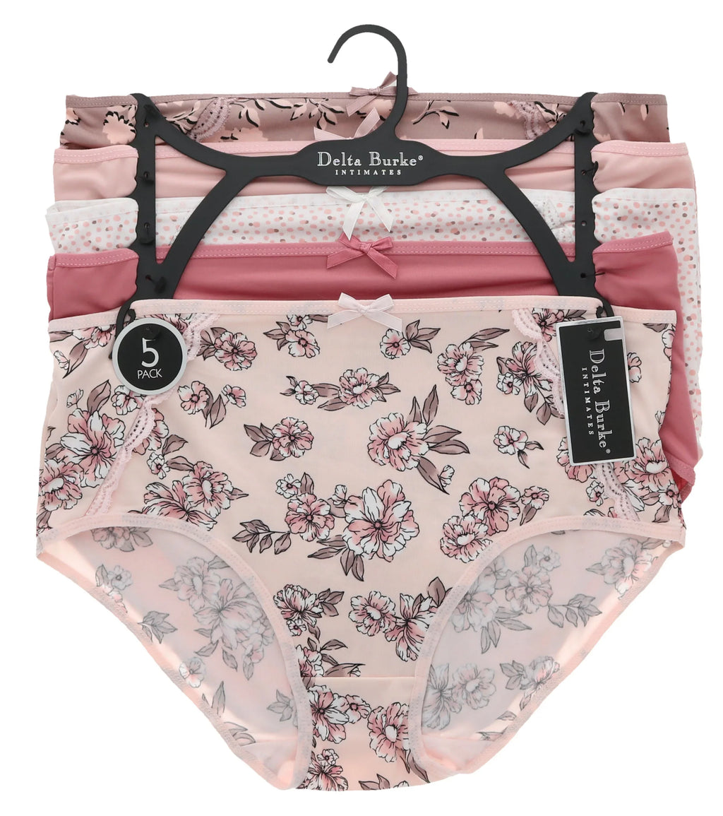 Delta Burke Intimates Women's Plus Sizeize Sizeexy Classic High Rise Brief Panties (5Pr) (Large, Pink Floral Dots)