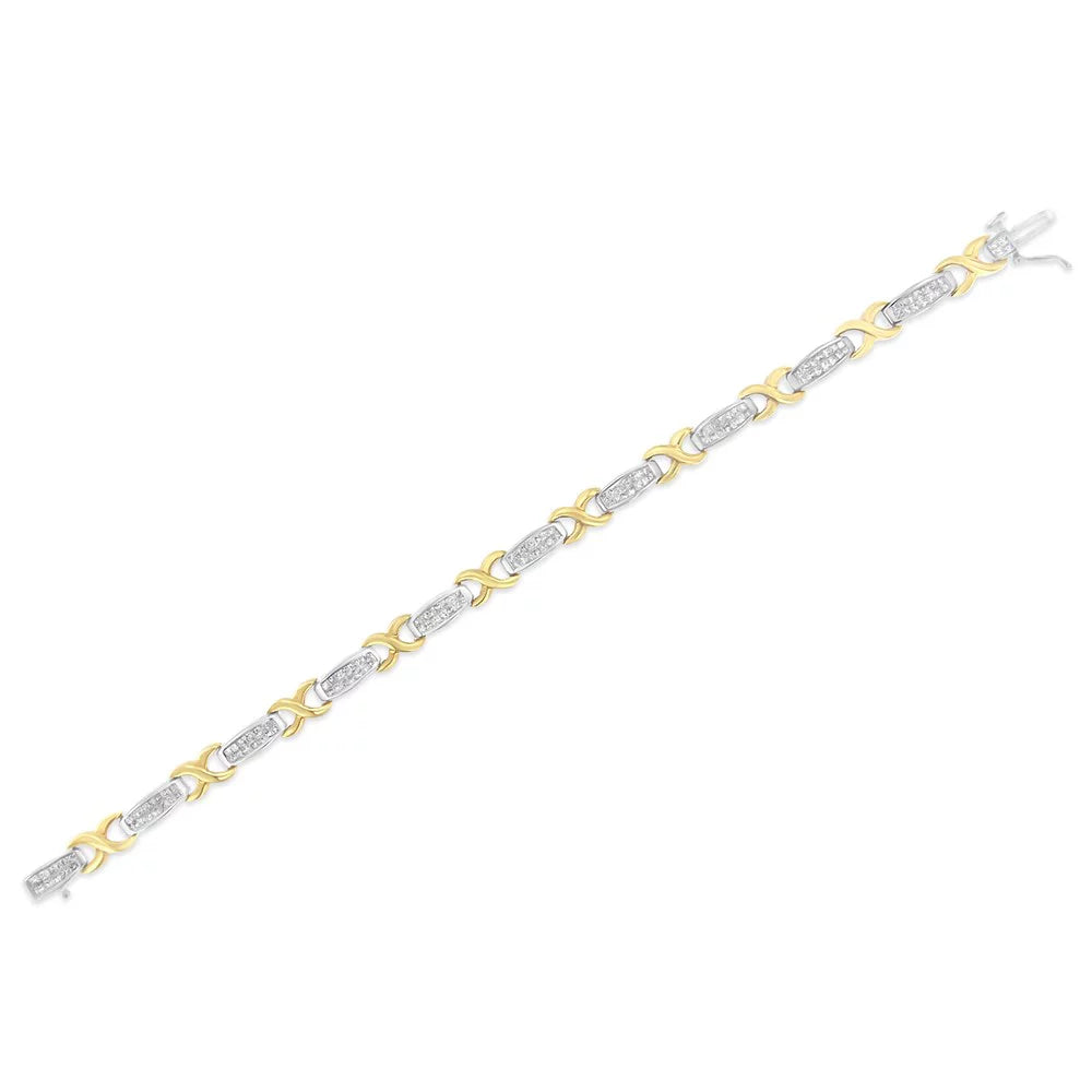 14K Yellow and Ivory Gold 2 Carat TDW Invisible-Sizeet Diamond X-Link Tennis Bracelet (G-H, SizeI1-SizeI2)