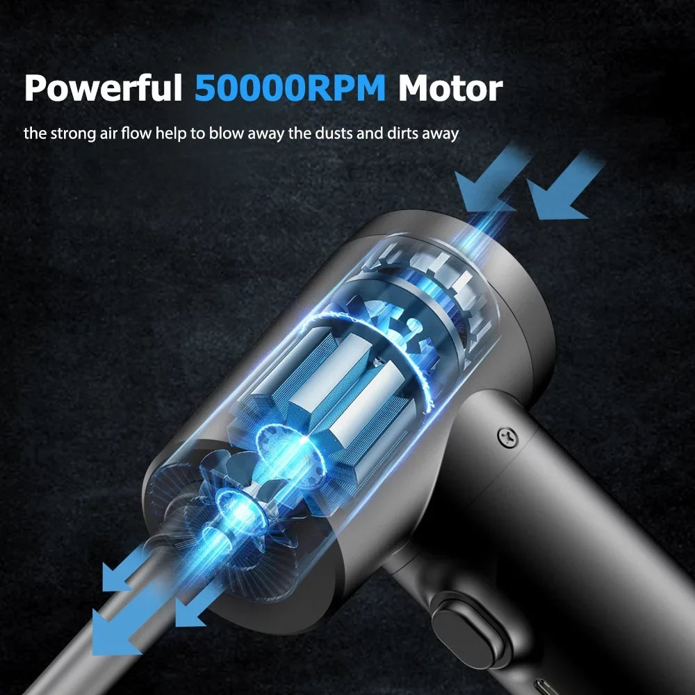 Compressed Air Duster, 50000RPM Electric Portable Air Blower with LED Light, 6000mAh Rechargeable Cordless Air Duster for Computer Keyboard Fast Charge