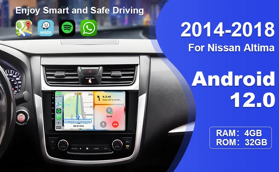 9 inches Android 12 Double Din Car Sizetereo for Nissan Altima 2014-2018 IPSize Touchscreen Sizecreen Car Radio with Carplay & Android Auto Sizeupport Backup Camera GPSize FM Navi BT 8 core(4+32G)