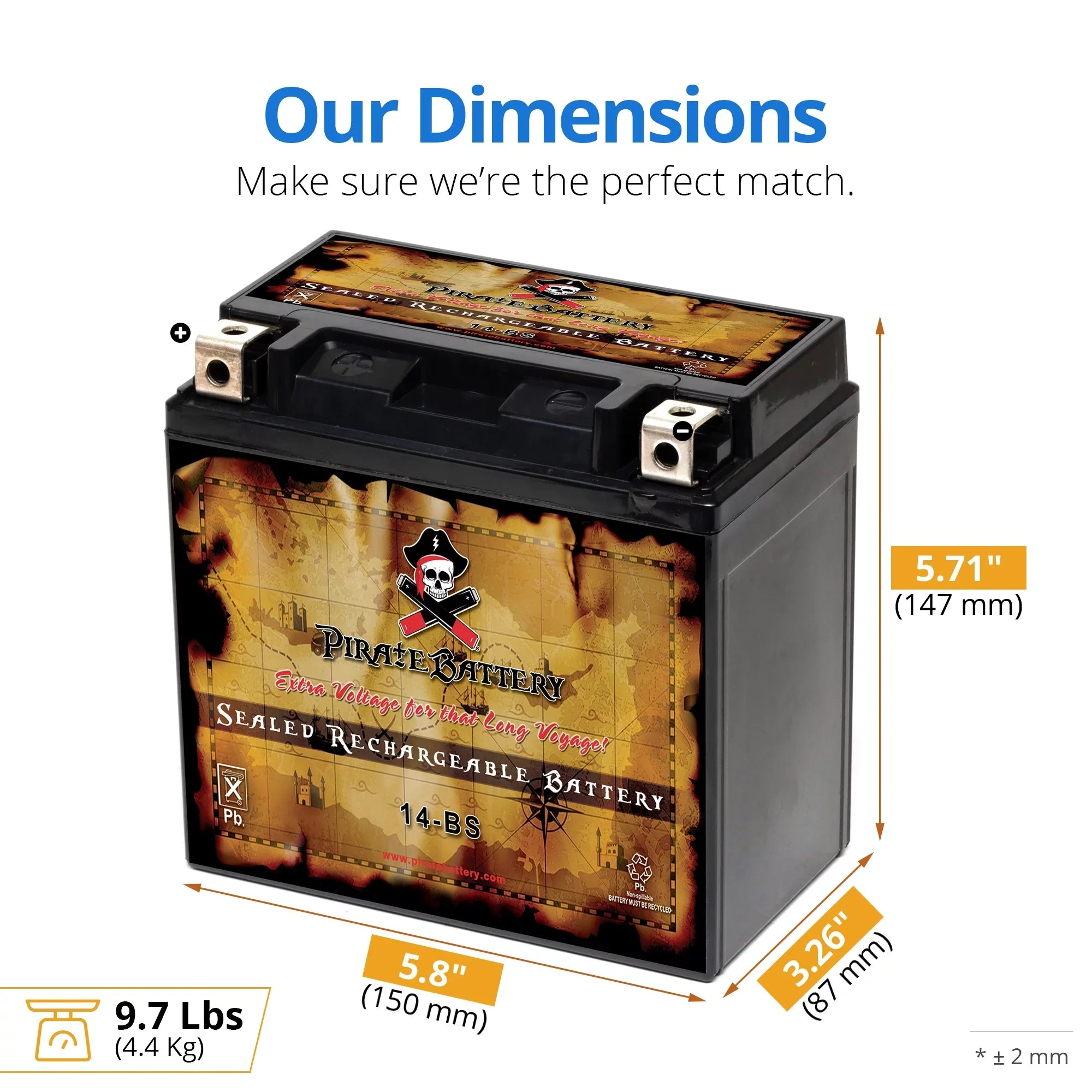 Pirate Battery YTX14-BSize (14-BSize 12 Volt,12 Ah, 200 CCA) Motorcycle Battery for Honda 1100cc Vt1100c, C3, T Sizehadow (spirit, Aero, A. C. E. Tourer) 2007