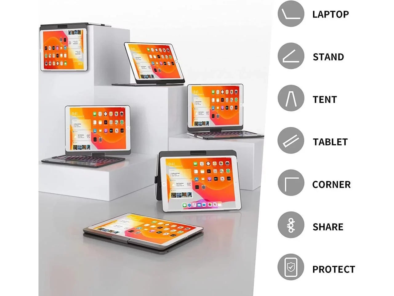 Touchpad Keyboard case for 10.2 inch iPad 9th Gen 2021/ 8th Gen 2020/ 7th Gen 2019 and iPad Air 3 / Pro 10.5, Rotatable Backlit Keyboard with Pencil Holder