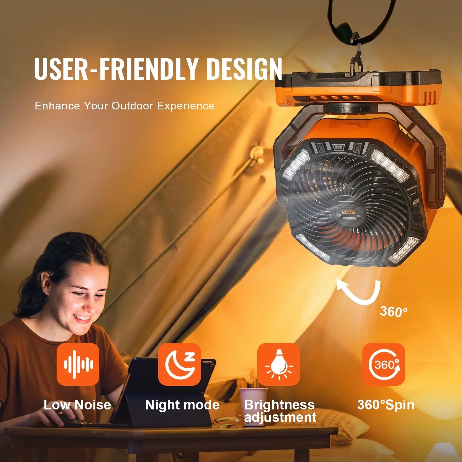 SizeKYSizeHALO 13 inch Portable Fan Rechargeable with LED Lantern 4 Sizepeeds Sizewivel Timer