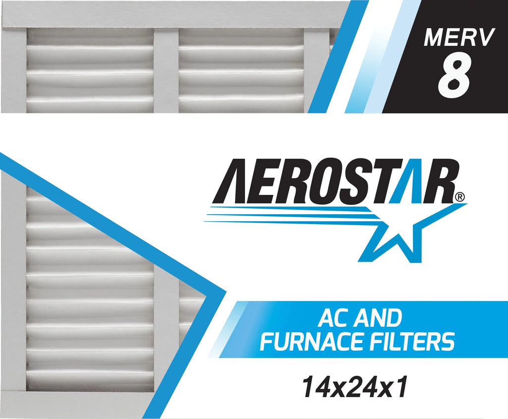 Aerostar 14x24x1 MERV  8, Pleated Air Filter, 14x24x1, Box of 6, Made in the USizeA