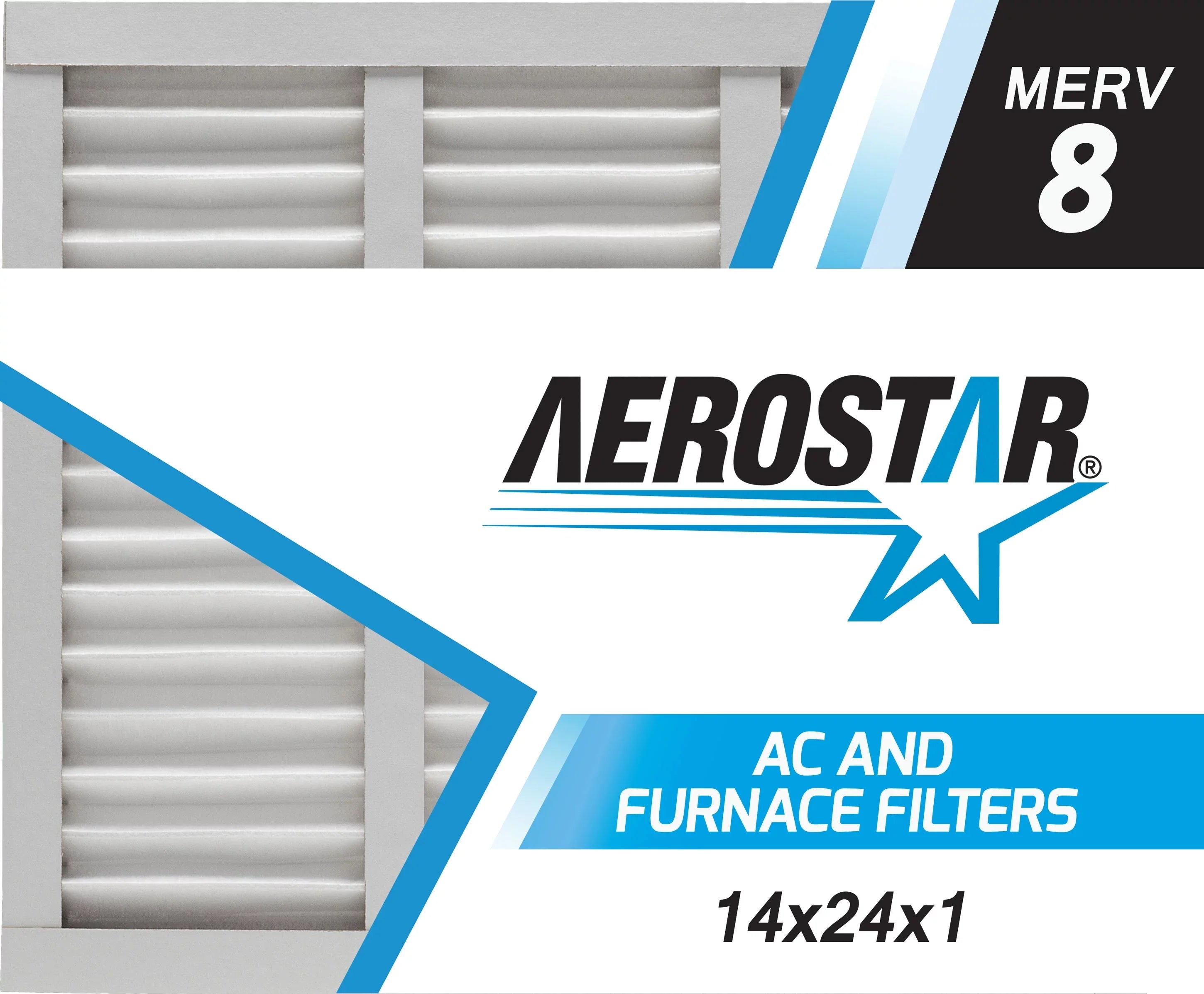 Aerostar 14x24x1 MERV  8, Pleated Air Filter, 14x24x1, Box of 6, Made in the USizeA