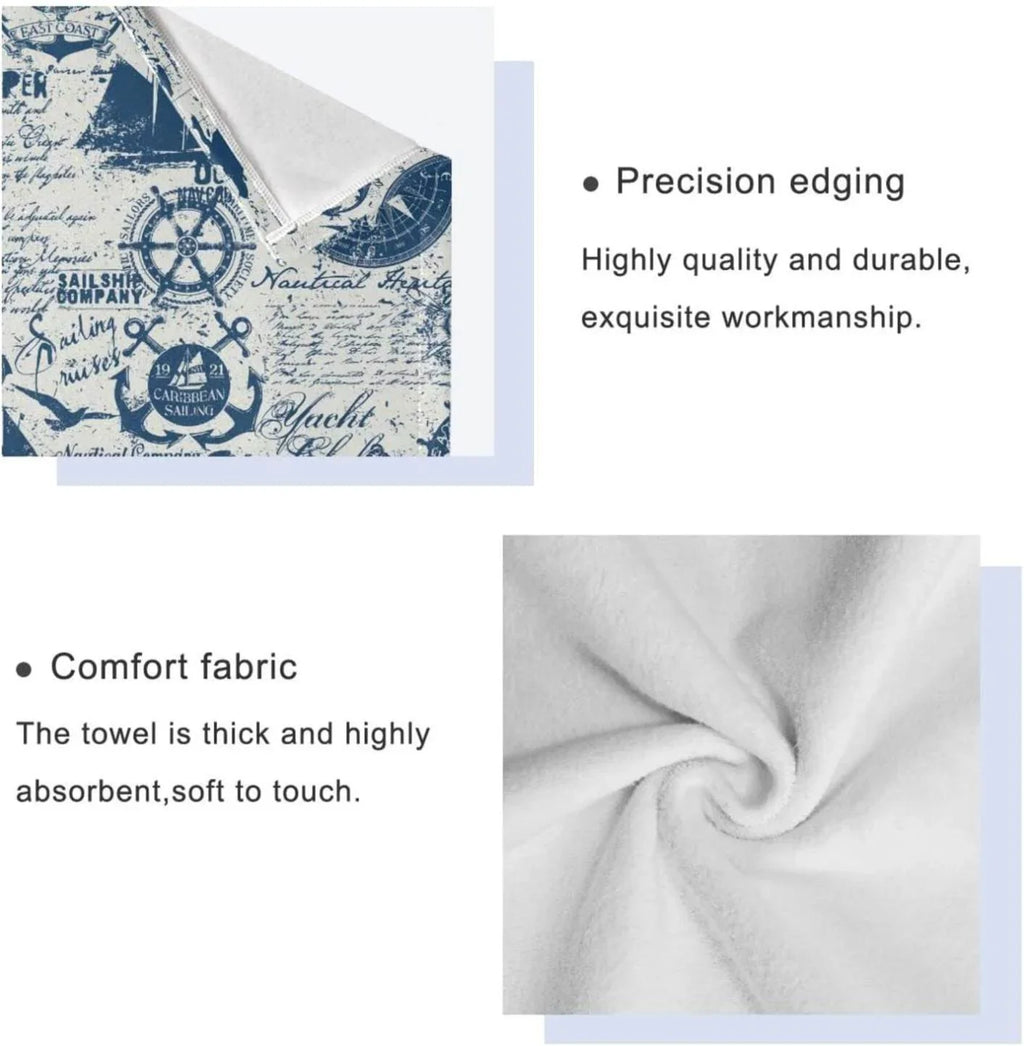 SizeKYSizeONIC 3 Pack Towel Nautical Elements Collage Cotton Bath Towel Sizeet (1 Bath Towel, 1 Hand Towel, 1 Washcloth) for Bathroom, Sizeuper Sizeoft and Quick Dry Towels