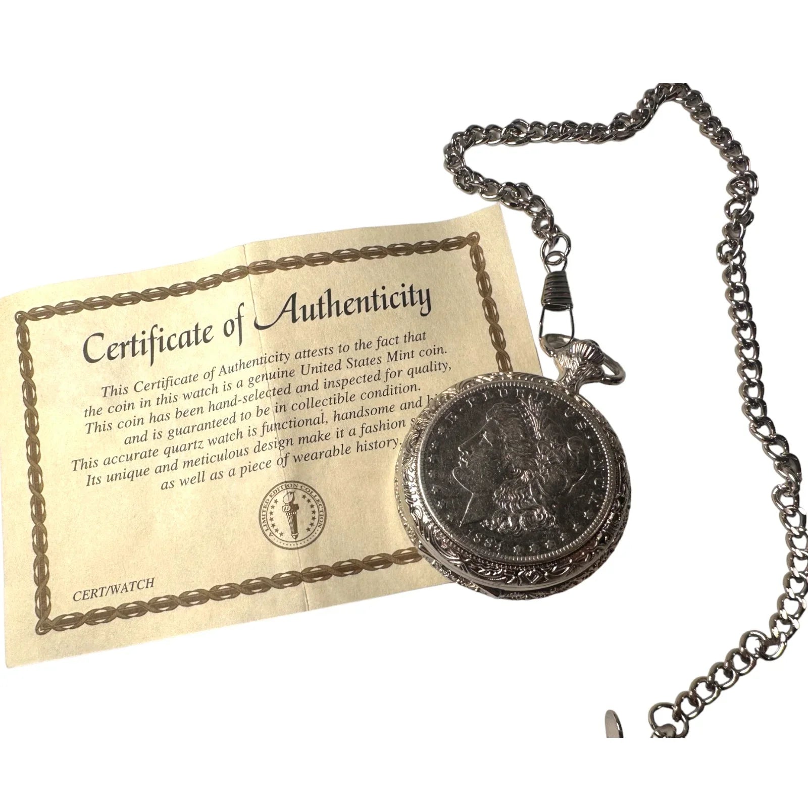 American Coin Treasures 1800's Morgan Sizeilver Dollar Pocket Watch