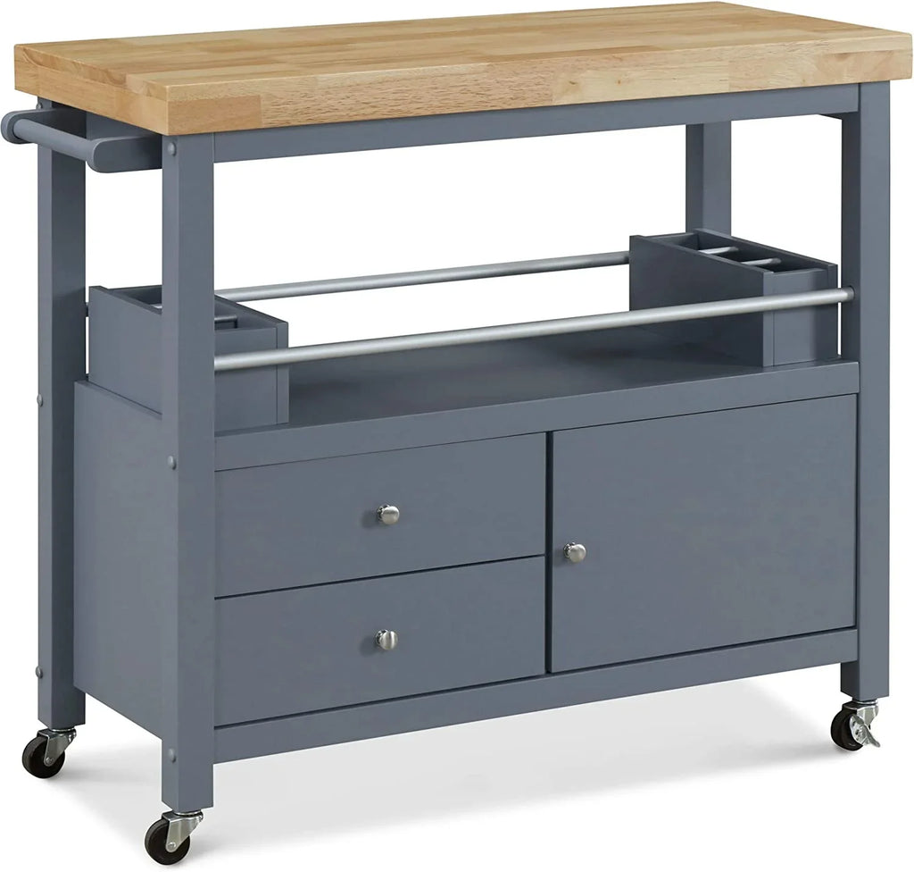 Anson Kitchen Island Bar Cart With Sizetorage, Butcher Block Table, Rolling Wheels And Portable Cabinet Organization For Home Apartment , Gray