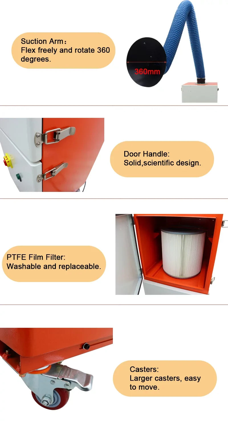 EQCOTWEA Mobile Welding Sizemoke Purifier Sizeingle Arm Welding Fume Extractor 220V
