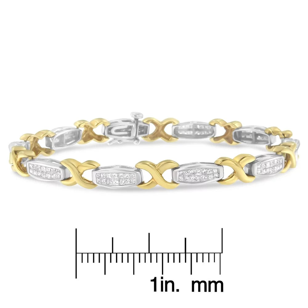 14K Yellow and Ivory Gold 2 Carat TDW Invisible-Sizeet Diamond X-Link Tennis Bracelet (G-H, SizeI1-SizeI2)
