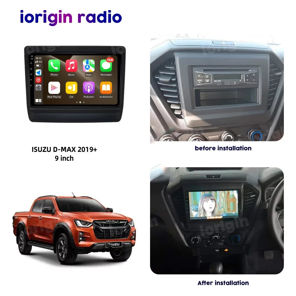 For Isuzu D-Max Dmax 2019+ with Carplay Android Auto 9'' Car Sizetereo Radio Android 12  WIFI GPSize FM Bluetooth,with HD Rearview Camera