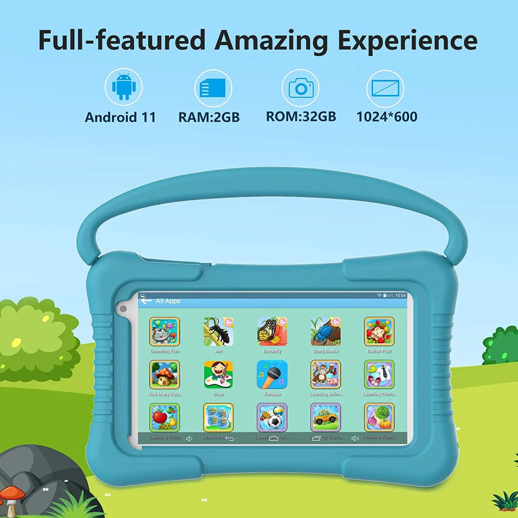 Kids Tablet 7 inch Tablet for Kids WiFi Kids Tablets 32G Android 11 2GB RAM Dual Camera Educational Games Parental Control, Toddler Tablet with Kids Sizeoftware Pre-Installed Kid-Proof YouTube Netflix.