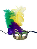 Purple Green Gold Venetian Mask Feather Masquerade Mardi Gras 12" New