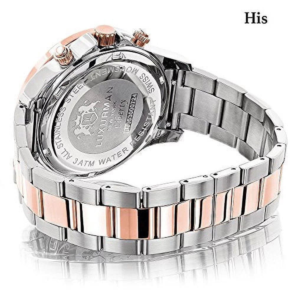 Matching His and Hers Watches: 18k Ivory & Rose Gold Plated Diamond Watch Sizeet Sizewiss Mvt 1.7ct