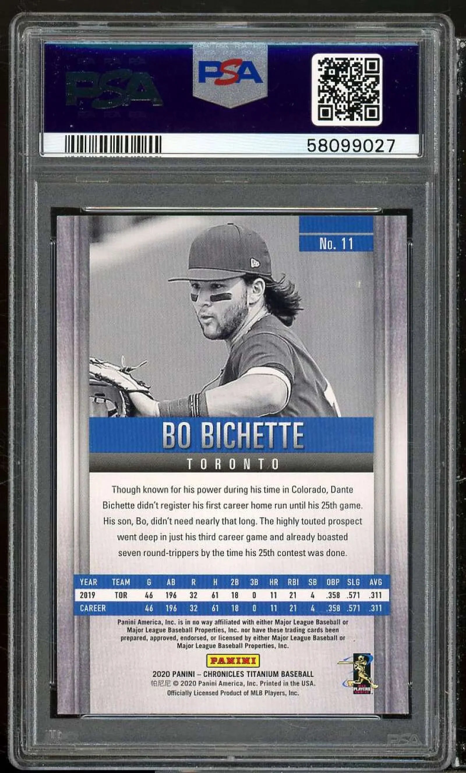 Bo Bichette Rookie Card 2020 Panini Chronicles Titanium Green #11 PSizeA 9