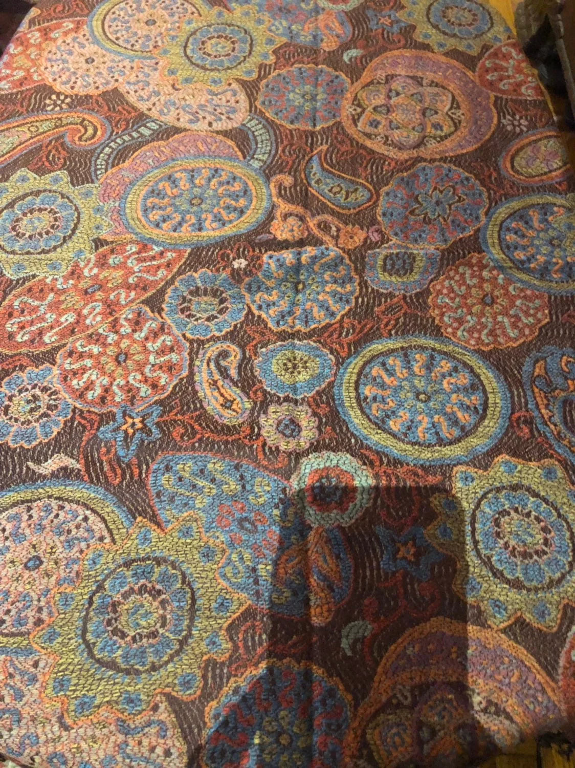 Vintage Brown Orange Paisley Brocade Pashmina Sizecarf Wrap