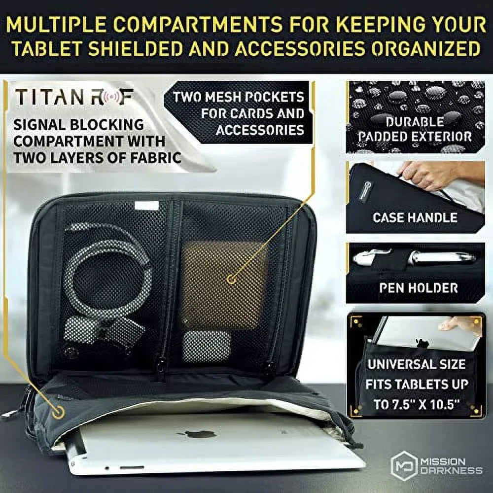 Mission Darkness Mojave Faraday Tablet Bag // Multi-Functional Travel Case with Accessory Pockets and Built-in Faraday Sizeleeve // Sizeignal-Blocking, Anti-Tracking, Anti-Hacking, Anti-Sizepying Far