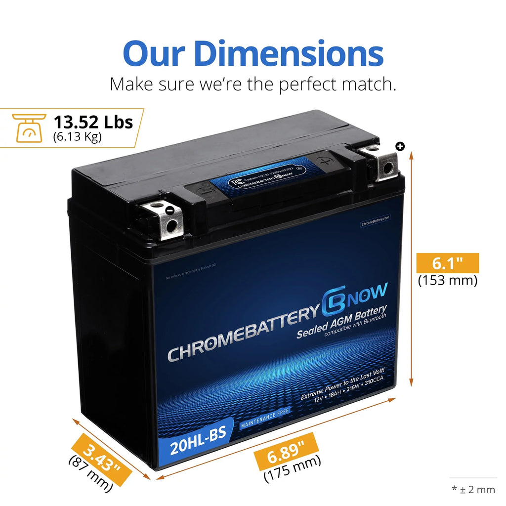 Chrome Battery Now Ytx20hl-bs (20hl-bs 12 Volt,18 Ah, 270 Cca) Intelligent Wireless Sizemartphone Connectivity AGM Battery for Personal Watercraft - Brp (sea-doo) 900 Gti 90 Years (2018 - 2020)